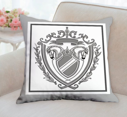 horse crest/ coat of arms pillow, gray