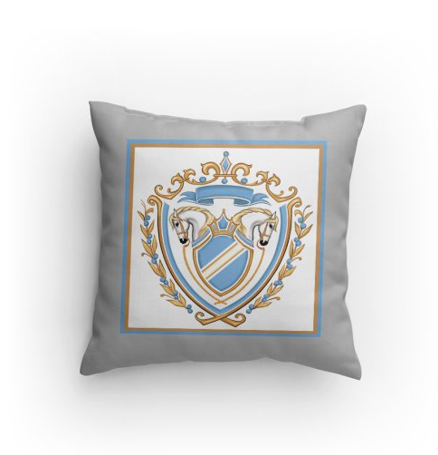 blue gray crest/coat of arms horse pillow