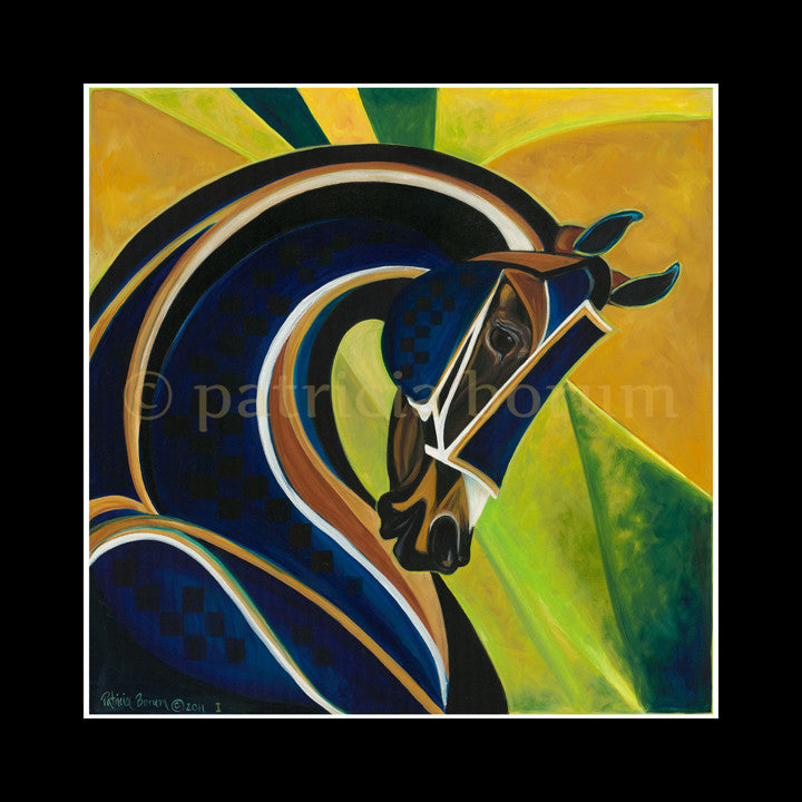 Blue Curaco Print  modern and stylized horse- Patricia Borum