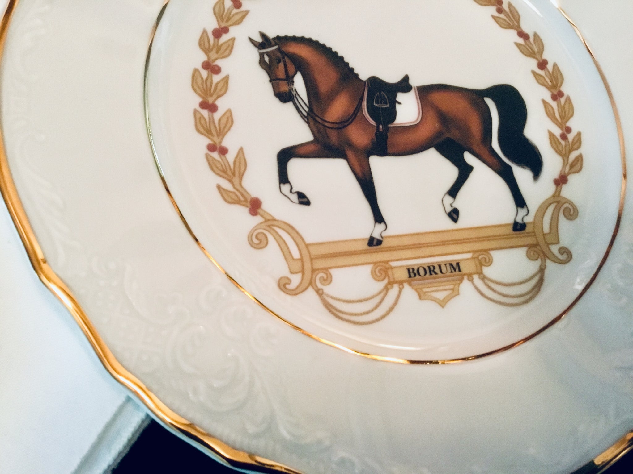 Dressage horse salad plate bernadotte design gold edged