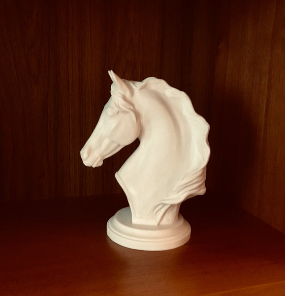 small horse head sculpture, cast marble