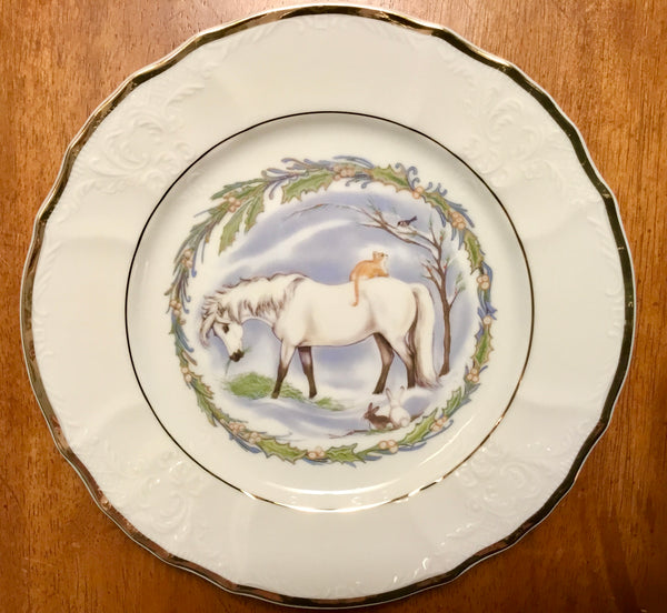 Christmas snow pony dessert plate for collectors
