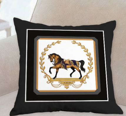 Triumph horse black pillow by Patricia Borum