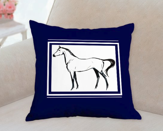 Horse sketch pillow dark blue Patricia Borum