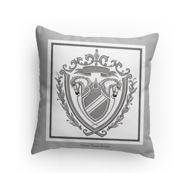 horse crest/coat of arms pillow, gray
