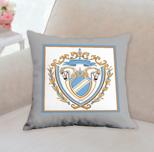 blue gray horse crest pillow