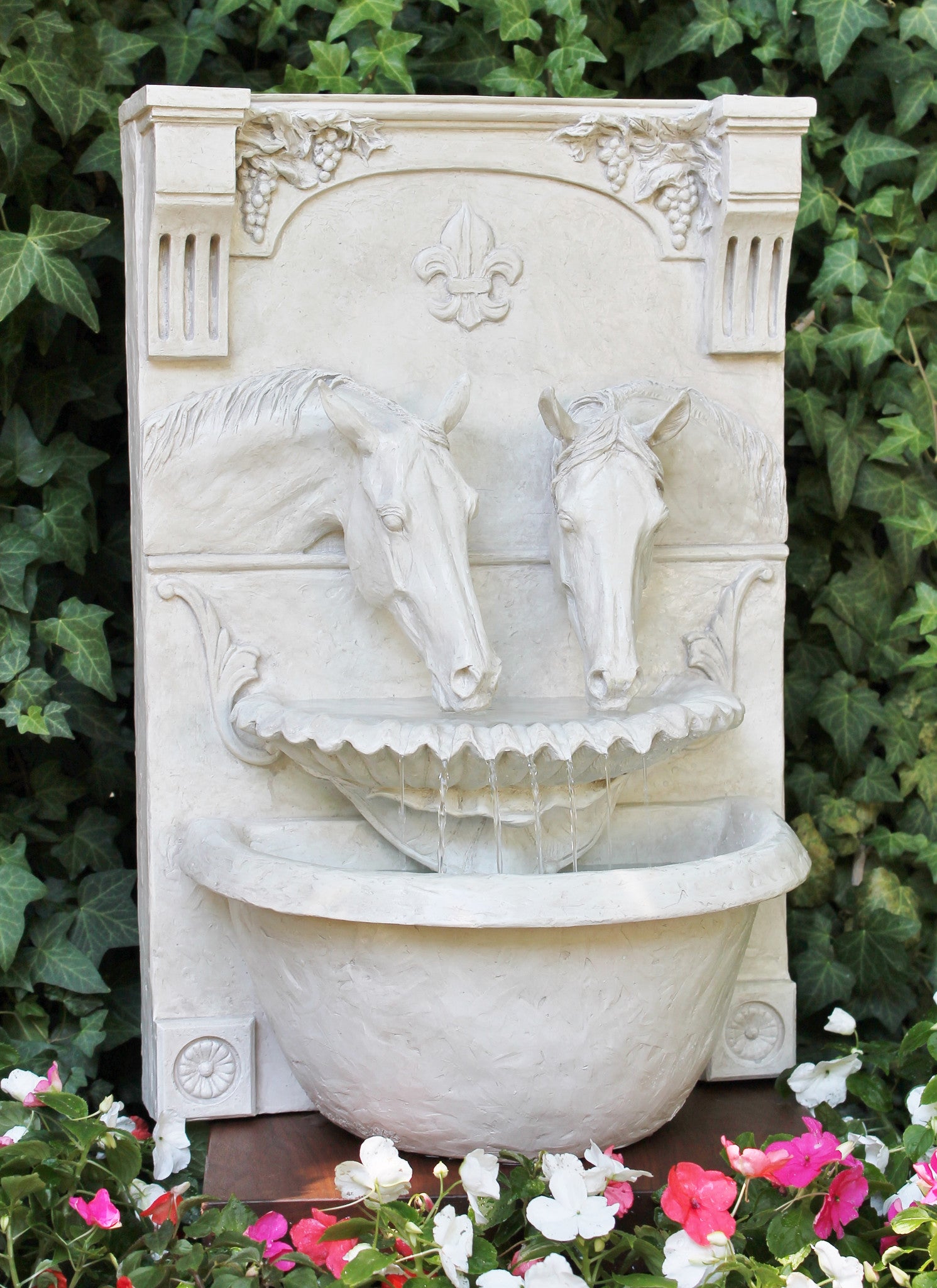 Two Horses Drinking Fountain (Lipizzan White) - Patricia Borum